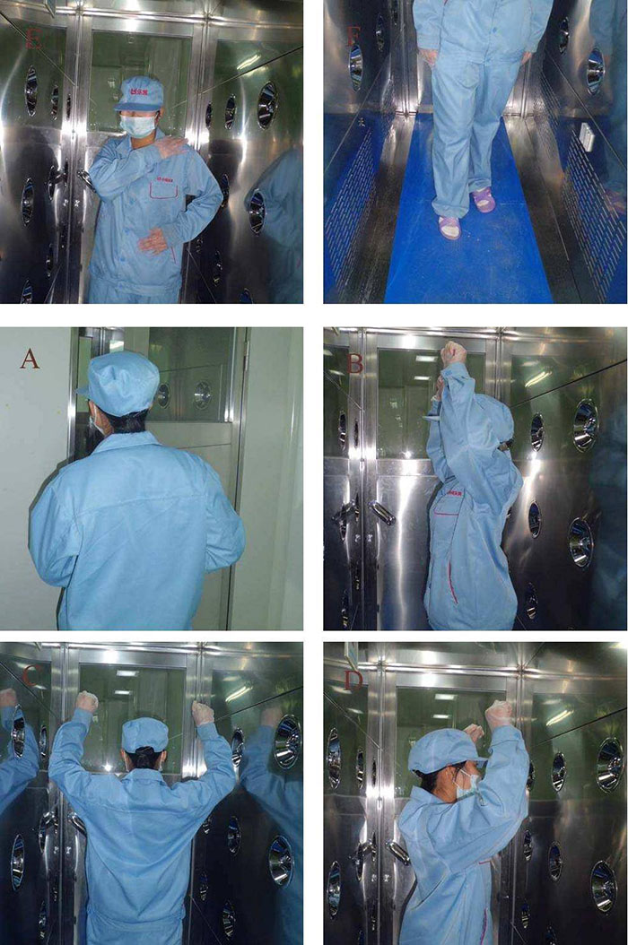 進(jìn)入風(fēng)淋室風(fēng)淋結(jié)束后，風(fēng)淋結(jié)束后應(yīng)及時脫下防護(hù)服和鞋帽，并按照規(guī)定進(jìn)行廢棄或清洗。